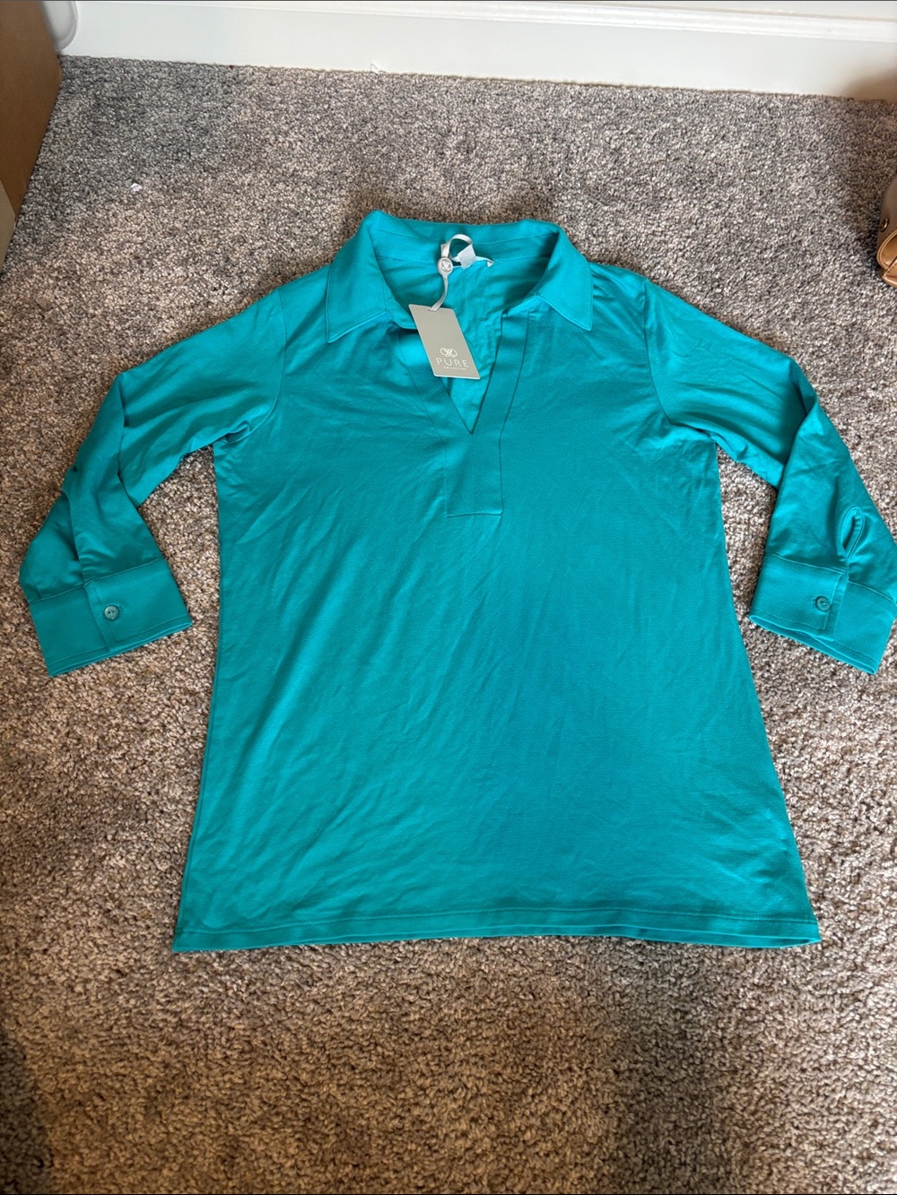 NWT Pure Collection Collared Jersey Top 3/4 sleeve Size 2
